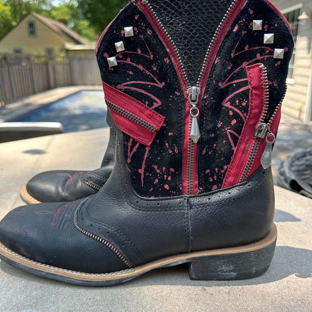 Ariat Black and Red Combat Moto Boots with Lace-Up Design